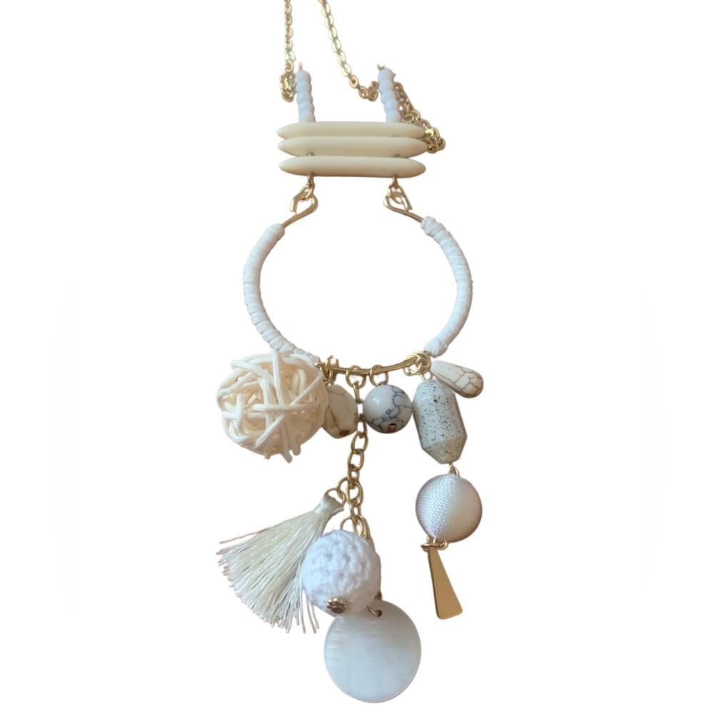 Unique White and Gold Charm Necklace by Plunder Design New without tags